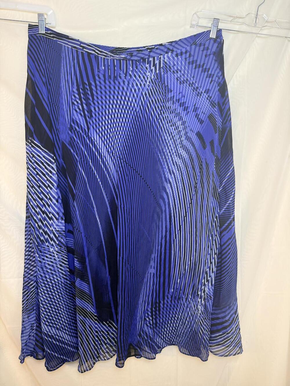 Blue Abstract Print Maxi Skirt 3X Flowing Chiffon Overlay Pull-On Boho Art Skirt
